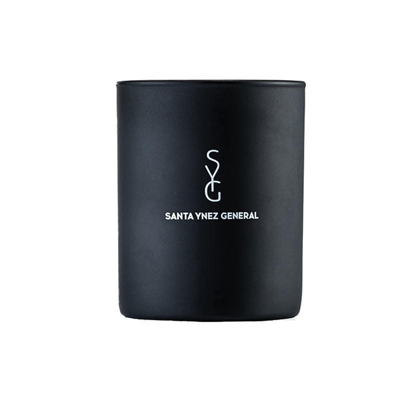 Black container with 'Santa Ynez General' logo on a white background