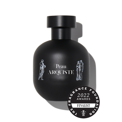 Black perfume bottle with 'Peau Arquiste' branding and a '2022 Fragrance Foundation Awards Finalist' badge on a white background.